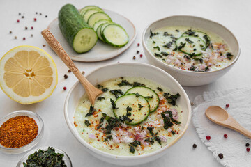 Cold cucumber soup with spices