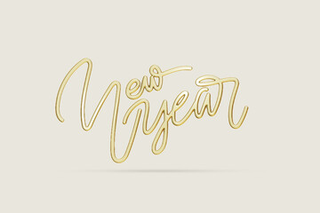 Gold New year calligraphy 3d render, isolated on beige color background , illustration 3D Rendering