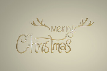 Gold Merry Christmas calligraphy 3d render , isolated on beige color background , illustration 3D Rendering
