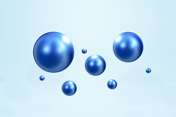 Blue ball reflecting light floating in the air background 3d render, isolated on blue background , illustration 3D Rendering
