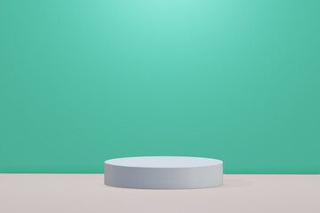 White podium  isolated on green background , illustration 3D Rendering