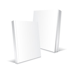 Blank white lean standing and slightly open softcover thin books or magazines mockup template. Isolated on white background with shadow. Ready to use for your business. Realistic vector illustration.