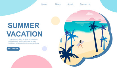 Landing page template. Modern landscape background with palms on the beach. Best vacation tours commercial Landing or presentation page template summer vacation. EPS