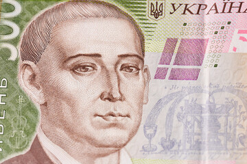 Banknotes Of The Ukrainian Hryvnia. Mixed denomination Ukrainian hryvnia banknotes and coins. Cash money. Ukrainian national currency bills. Ukrainian Money. 