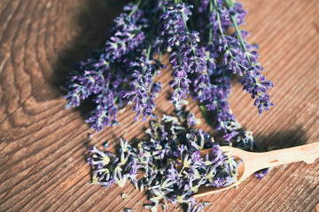 Fototapeta na wymiar Lavender flowers on vintage wooden background