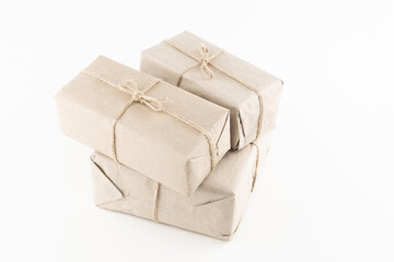 giftbox in brown paper simple design, gift on isolated background