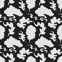 Seamless creative hand-drawn pattern composed of smoke clouds in black and white colors. Vector illustration. EPS