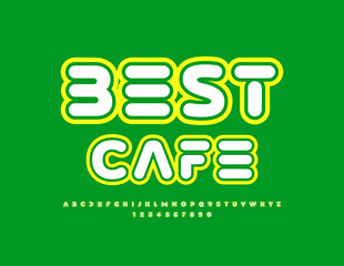 Vector bright banner Best Cafe. Creative abstract Font. Unique Alphabet Letters and Numbers set. 
