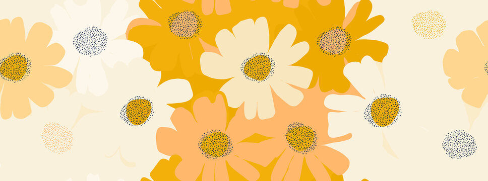 Fototapeta Hand drawn simple abstract flowers print. Trendy bright collage pattern. Fashionable template for design.