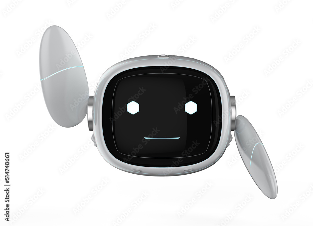 Poster assistant artificial intelligence robot hand up isolated on white
