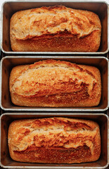 fresh baking bread in mold. three pieces