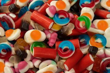 Tasty mix of jelly colorful candies.