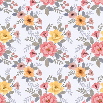 Beautiful flowers and leaf seamless pattern for fabric  textile  wallpaper  gift wrap paper.