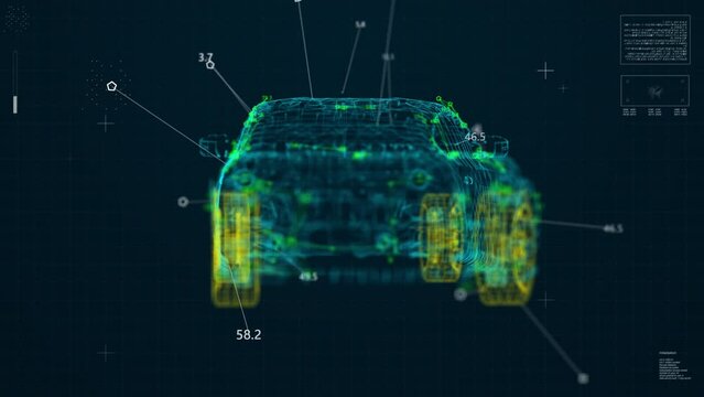 Car plexus animation. Automotive rendering visualization