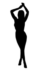 Naklejka na ściany i meble silhouette of a slender girl in a long dress with heels