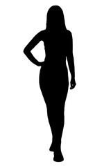 silhouette of a slender girl in a long dress with heels