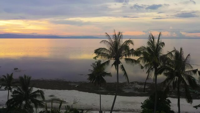 Colorful sunset over the Bay with Islands. Philippines. Sunset in the tropics.