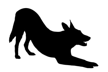 Silhouette of the body of a German Shepherd sitting on the side