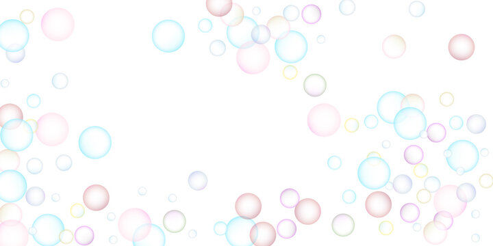 Soap bubbles flew randomly on a white background. Vector © HALINA YERMAKOVA