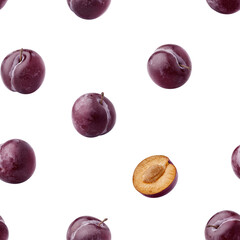 Plum isolated on white background, SEAMLESS, PATTERN