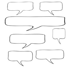 Speech bubble thin line icon set. Outline web sign of comic tell. Communication chat linear customer dialog icons, empty template, clean label.