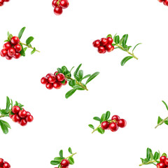 cranberry, cowberry, lingonberry isolated on white background, SEAMLESS, PATTERN