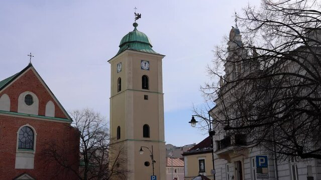 The Fara Church in Old Town of Rzeszow city, Subcarpathia region of Poland, 4k