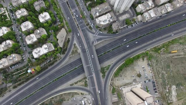Aerial View Of The Streets Of Tehran And The Intersection Of A Bridge