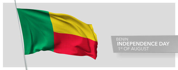 Benin happy independence day greeting card, banner vector illustration
