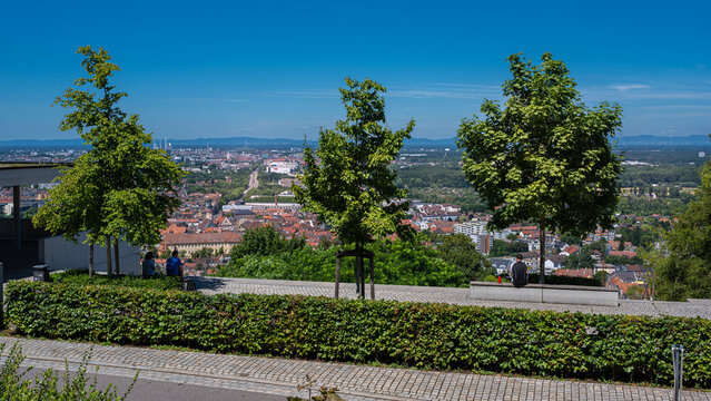 On the Turmberg with a view of Durlach and Karlsruhe. Baden-W&uuml;rttemberg, Germany, Europe