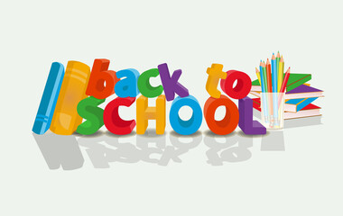 Back to school banner, books and pencils, vector illustration