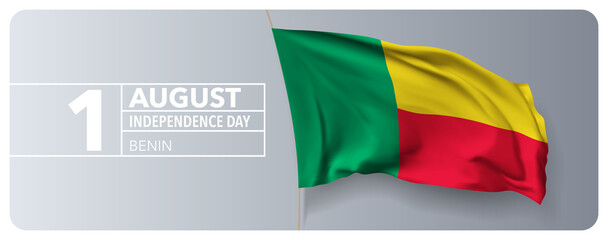 Benin happy independence day greeting card, banner vector illustration