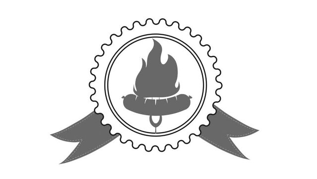 Steak House, barbecue restaurant logo, poster. BBQ trendy logo with barbecue grill , spatula and grill fork.