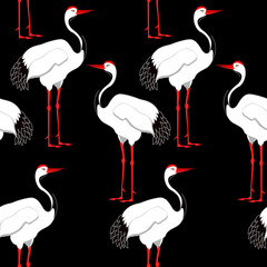 Seamless pattern with birds. Crane. Heron. Japanese pattern. Ornament with oriental motifs. Vector.