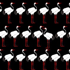Seamless pattern with birds. Crane. Heron. Japanese pattern. Ornament with oriental motifs. Vector.
