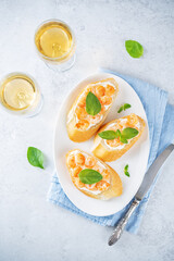 Cream cheese fried shrimp Basil bruschetta