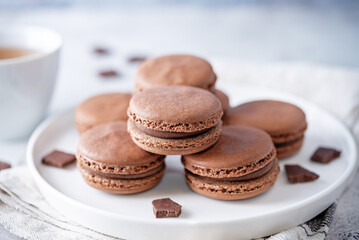 Chocolate macarons with chocolate ganache filling