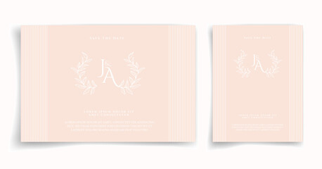 Natural wedding card or invitation card on pink background elegant and luxury style. Feel fresh with leaf and natural theme.