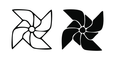 Pinwheel icons in a flat style. Abstract linear and black pinwheel collection. Vector pinwheel logo design
