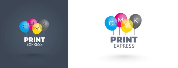 Print express logo cmyk color balloons service polygraphy theme - obrazy, fototapety, plakaty