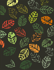 Pattern with leaves. Leaf print. Vector illustrator. Autumn. Green background
