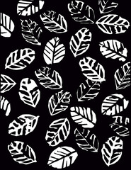 Pattern with leaves. Leaf print. Vector illustrator. Black background