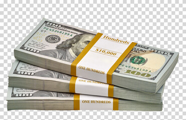New design US 100 American dollar bundles isolated on white background. Including clipping path