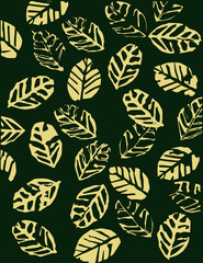 Pattern with leaves. Leaf print. Vector illustrator. Green background.