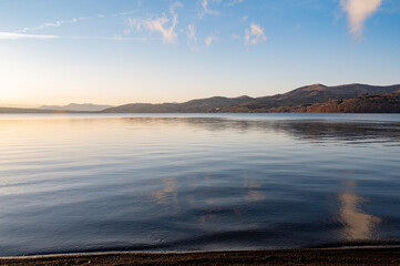 山梨　夕暮れ時の山中湖