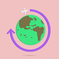 Travelling around the world icon vector illustration with air plane and globe