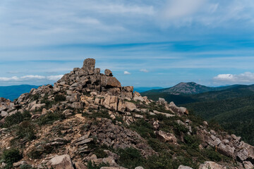 Mountain landscape. View from Mount Pidan. Livadia mountain peak. Russia. Vladivostok