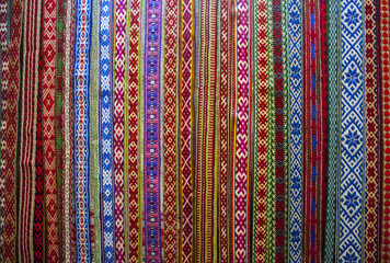 Belorussian sashes with a classic geometric pattern of rhombuses