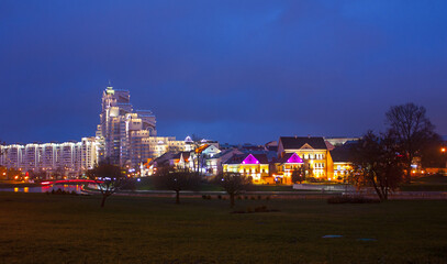 Trinity suburb (Troeskoe Predmestie) – old historic centre at evening in Minsk, Belarus  