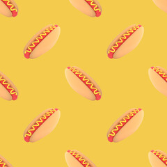 hot dog pattern yellow background 3d rendering.